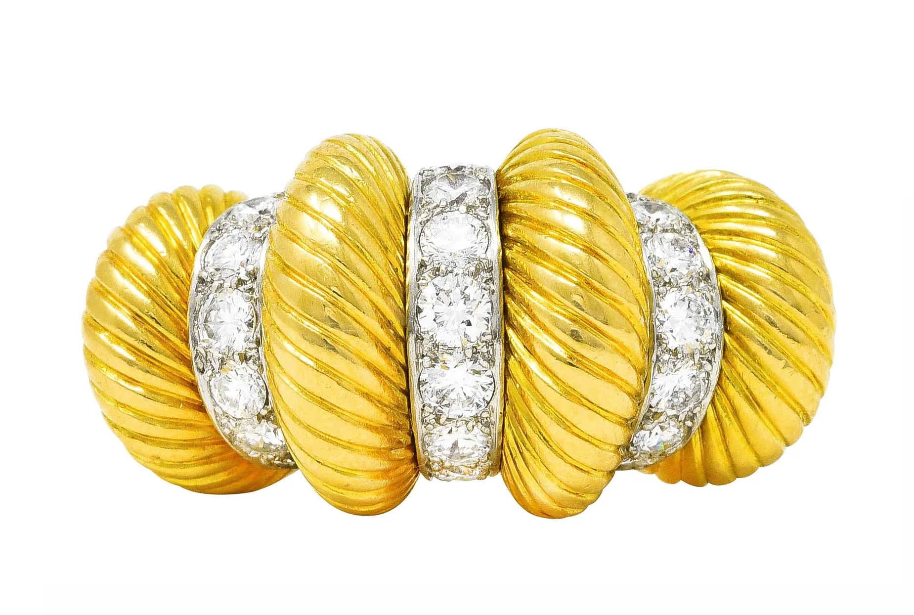 Cartier Paris Diamond 18 Karat Two-Tone Gold Puffy Vintage Cocktail Ring