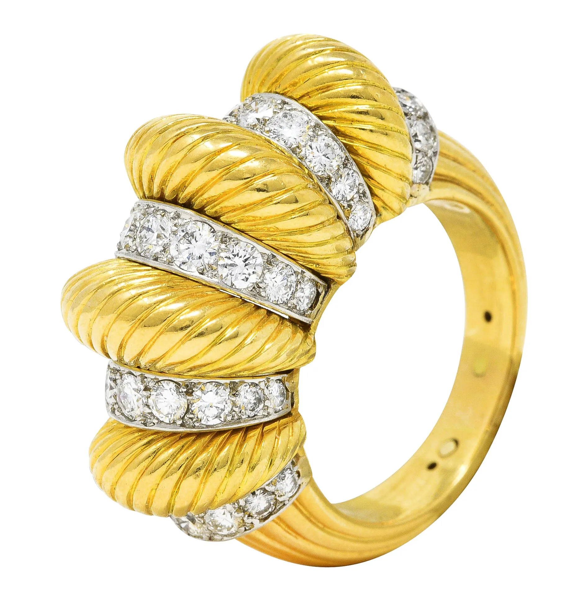 Cartier Paris Diamond 18 Karat Two-Tone Gold Puffy Vintage Cocktail Ring