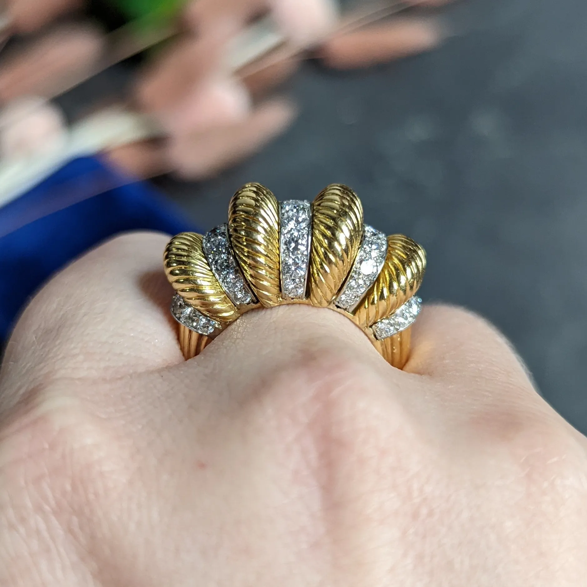 Cartier Paris Diamond 18 Karat Two-Tone Gold Puffy Vintage Cocktail Ring