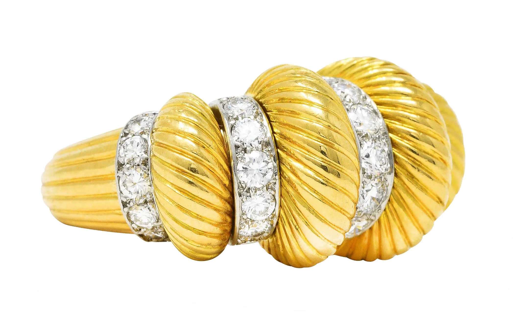 Cartier Paris Diamond 18 Karat Two-Tone Gold Puffy Vintage Cocktail Ring