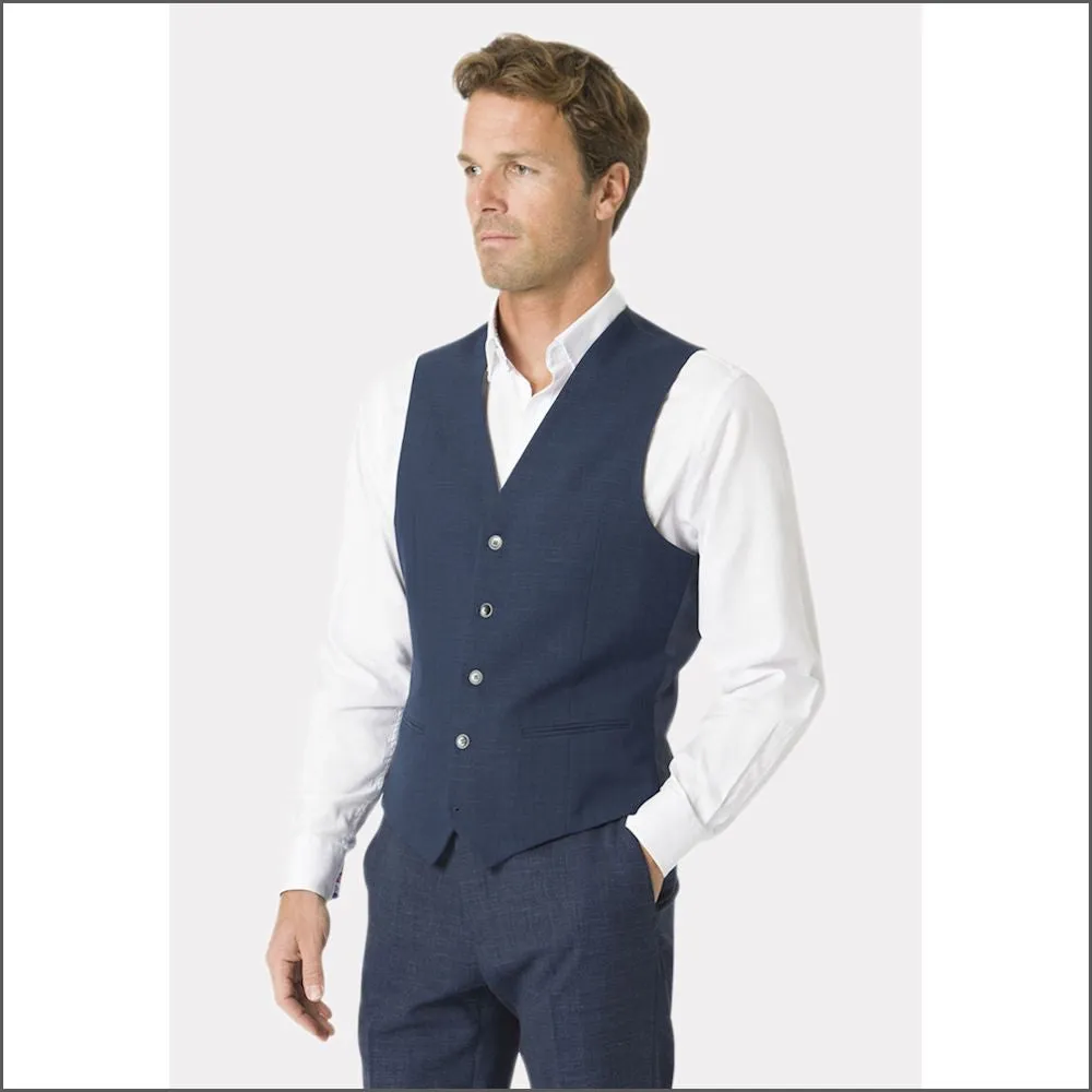 Constable Tailored Fit Navy Linen Blend Waist Coat from Brook Taverner