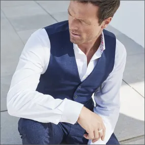 Constable Tailored Fit Navy Linen Blend Waist Coat from Brook Taverner