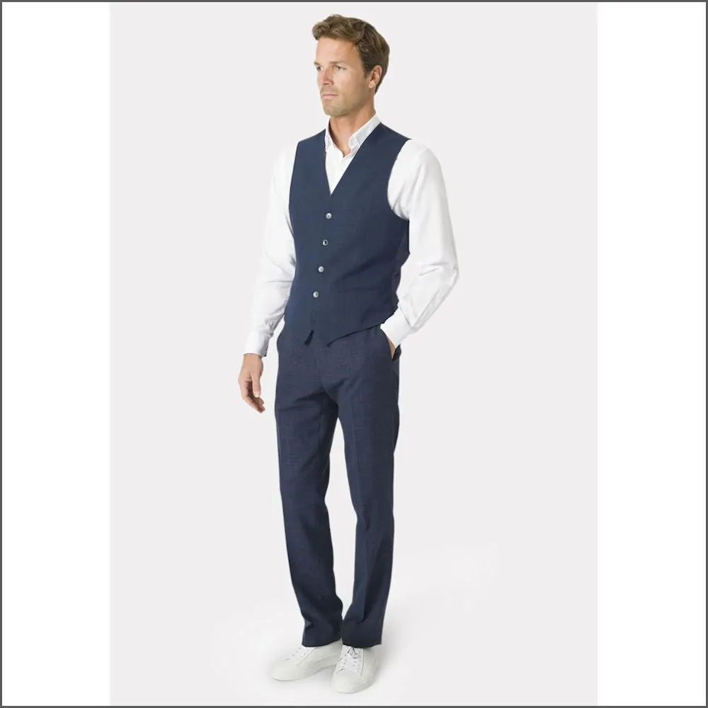 Constable Tailored Fit Navy Linen Blend Waist Coat from Brook Taverner