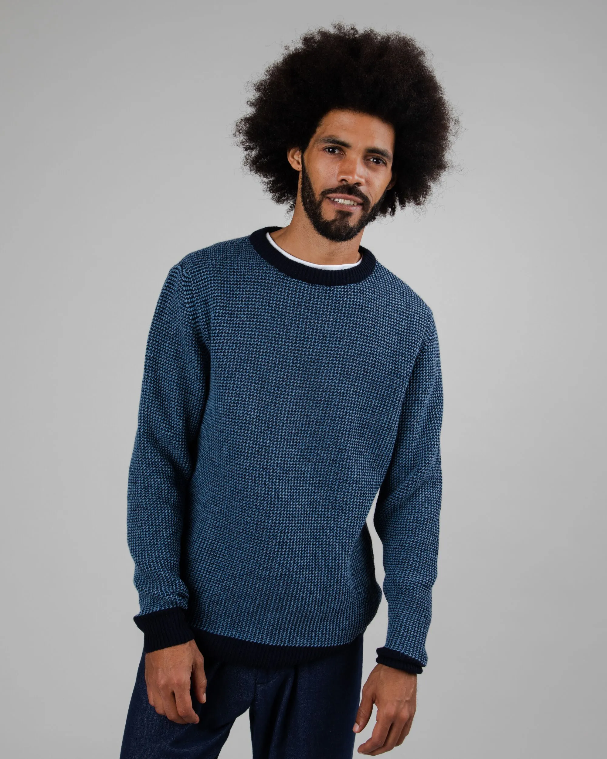 Contrast Wool Cashmere Sweater Navy