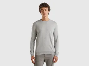 Crew neck sweater in 100% cotton - Light Gray | Benetton