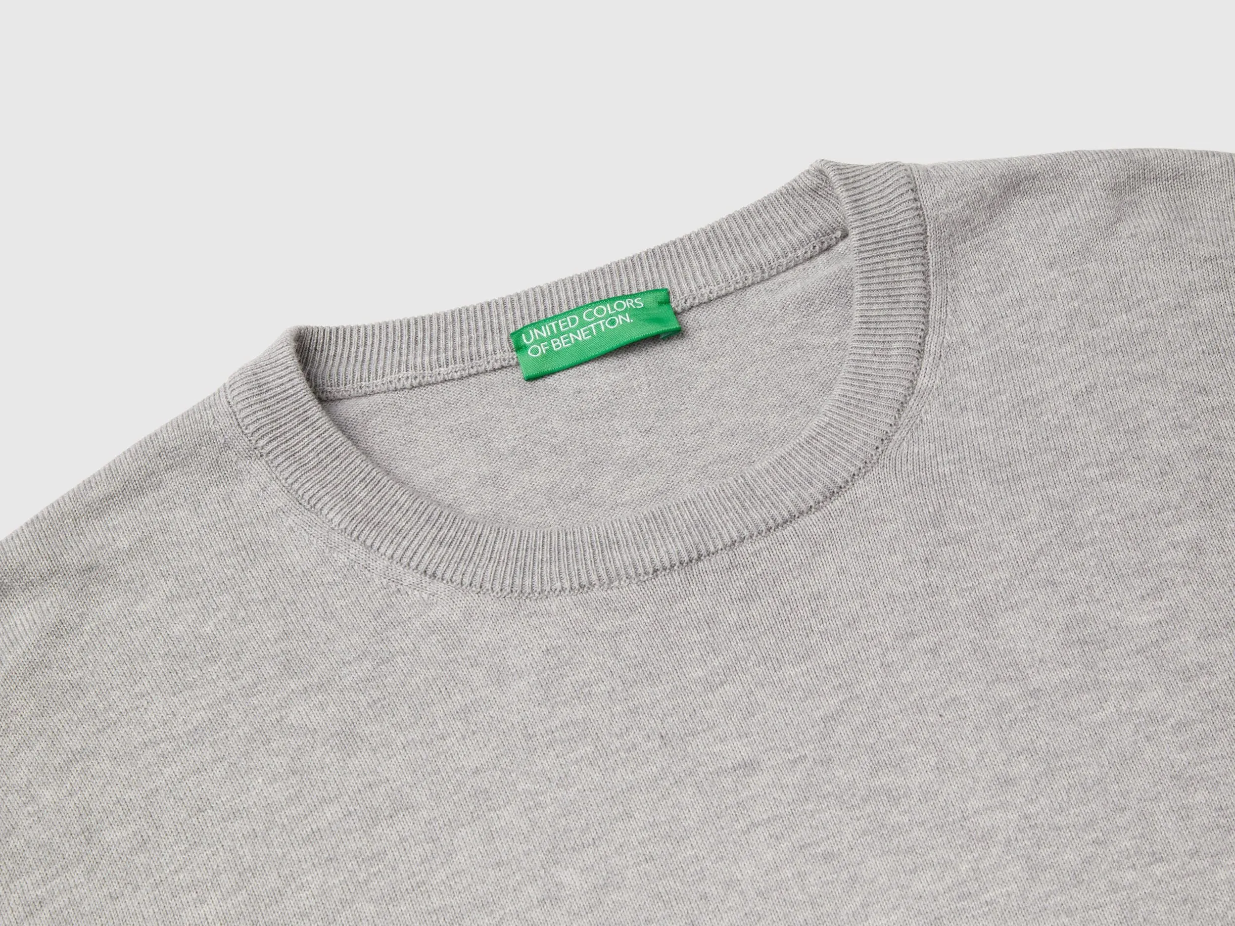 Crew neck sweater in 100% cotton - Light Gray | Benetton