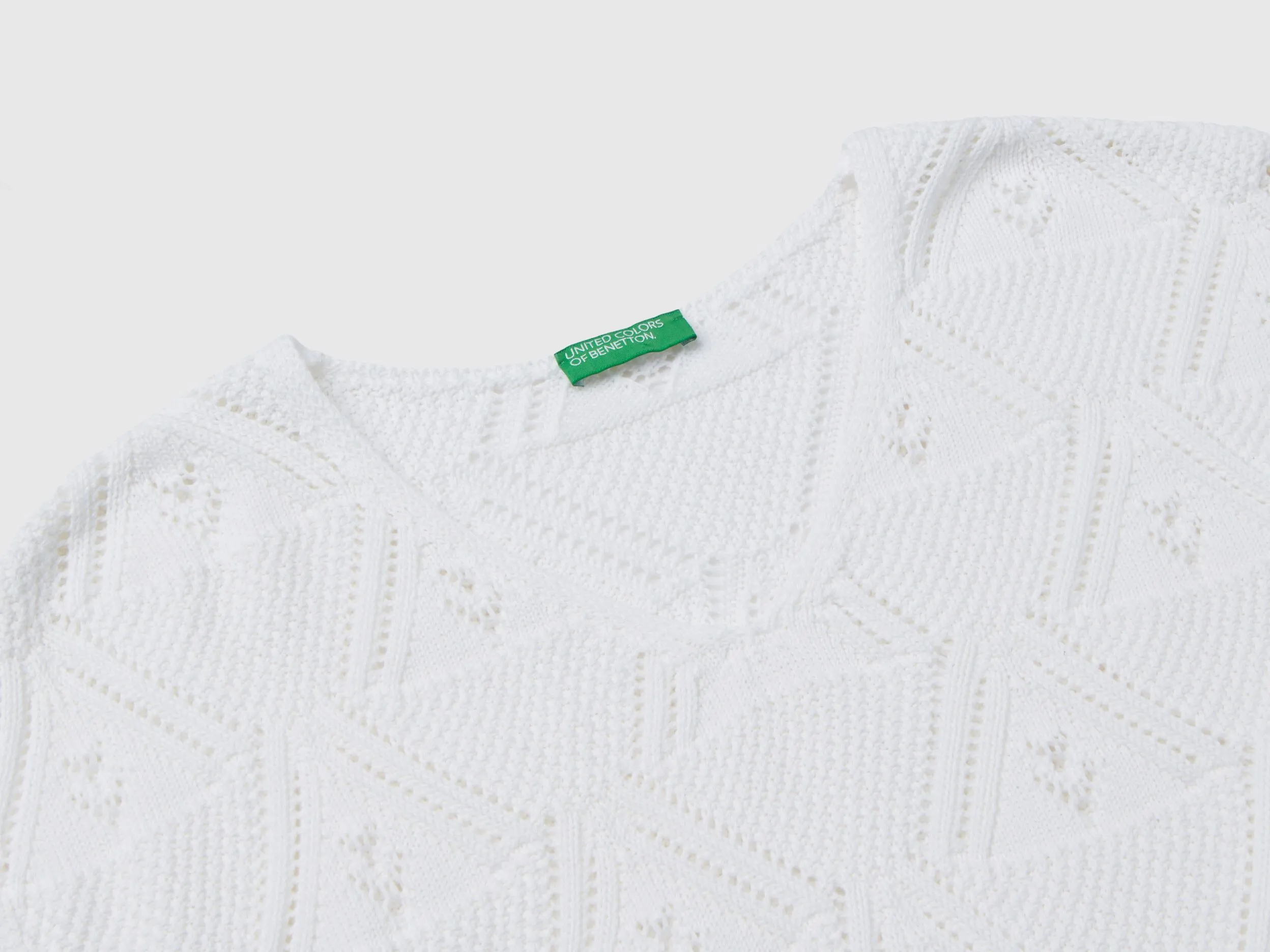 Cropped crochet sweater - White | Benetton