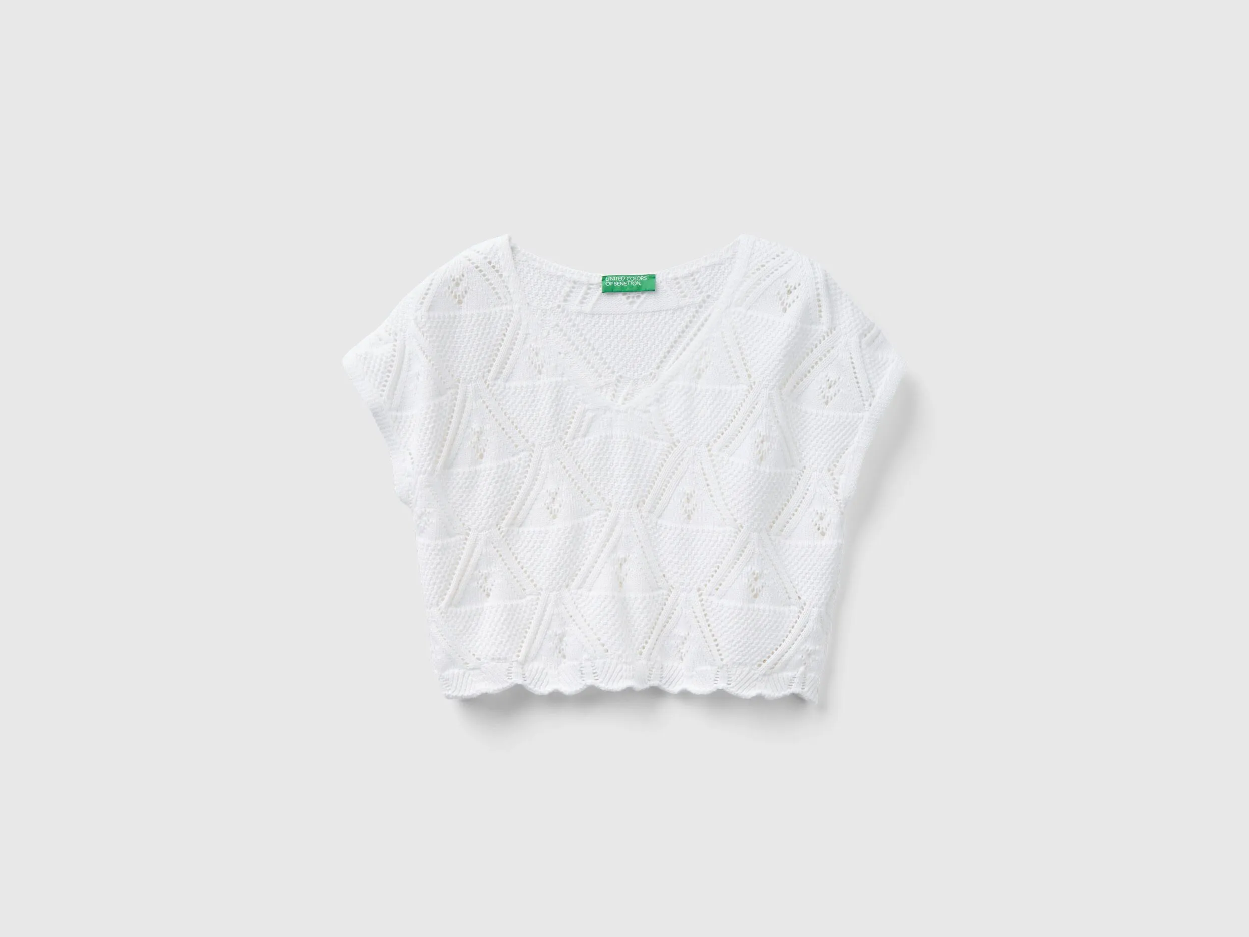 Cropped crochet sweater - White | Benetton