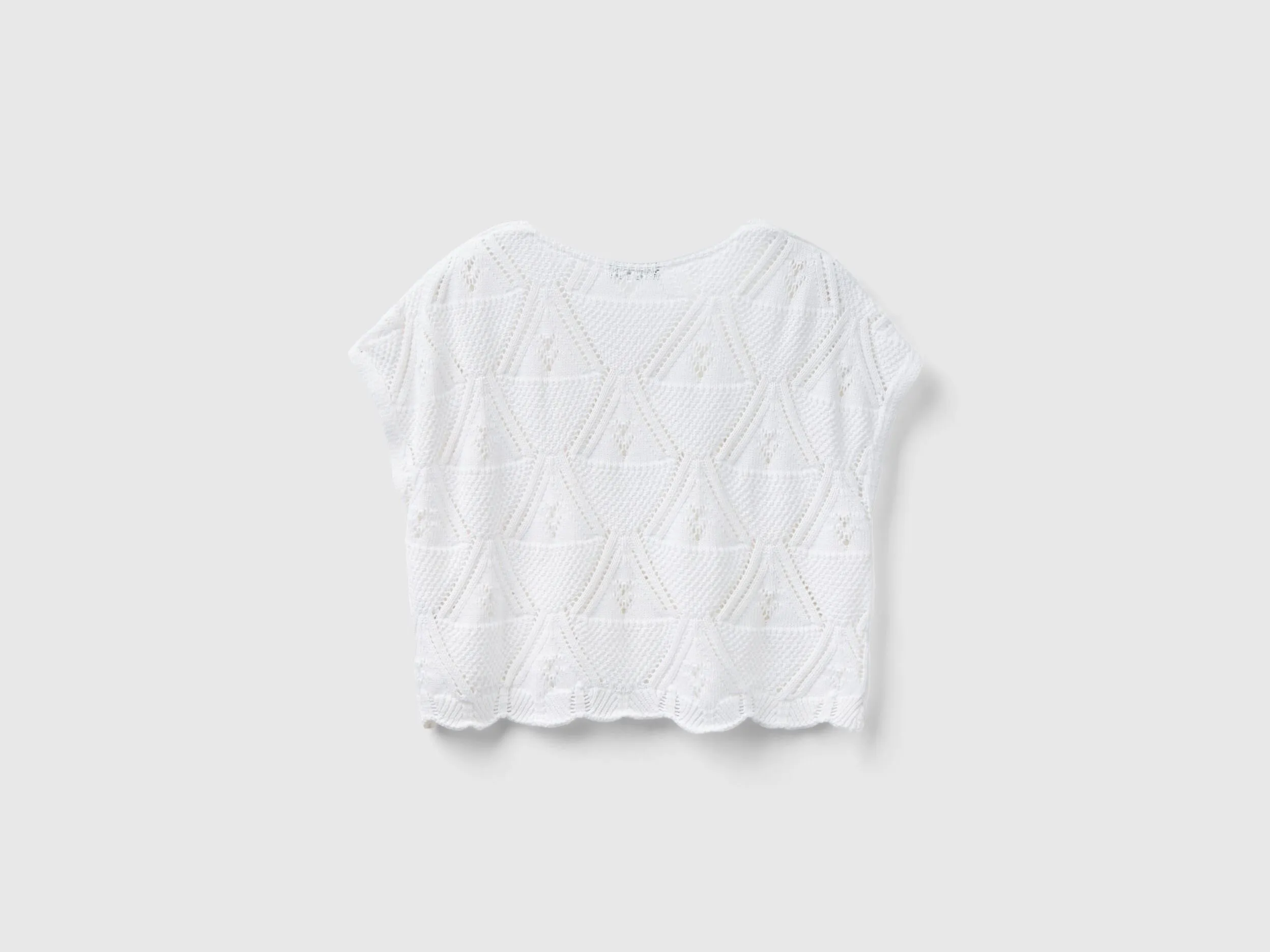 Cropped crochet sweater - White | Benetton