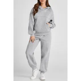 Dropped Shoulder Long Sleeve Hoodie and Pants Active Set