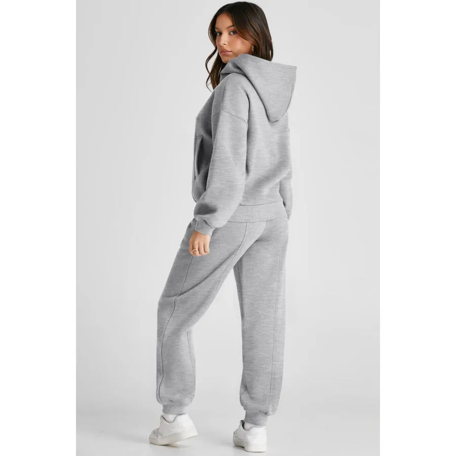 Dropped Shoulder Long Sleeve Hoodie and Pants Active Set