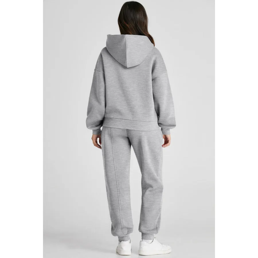 Dropped Shoulder Long Sleeve Hoodie and Pants Active Set