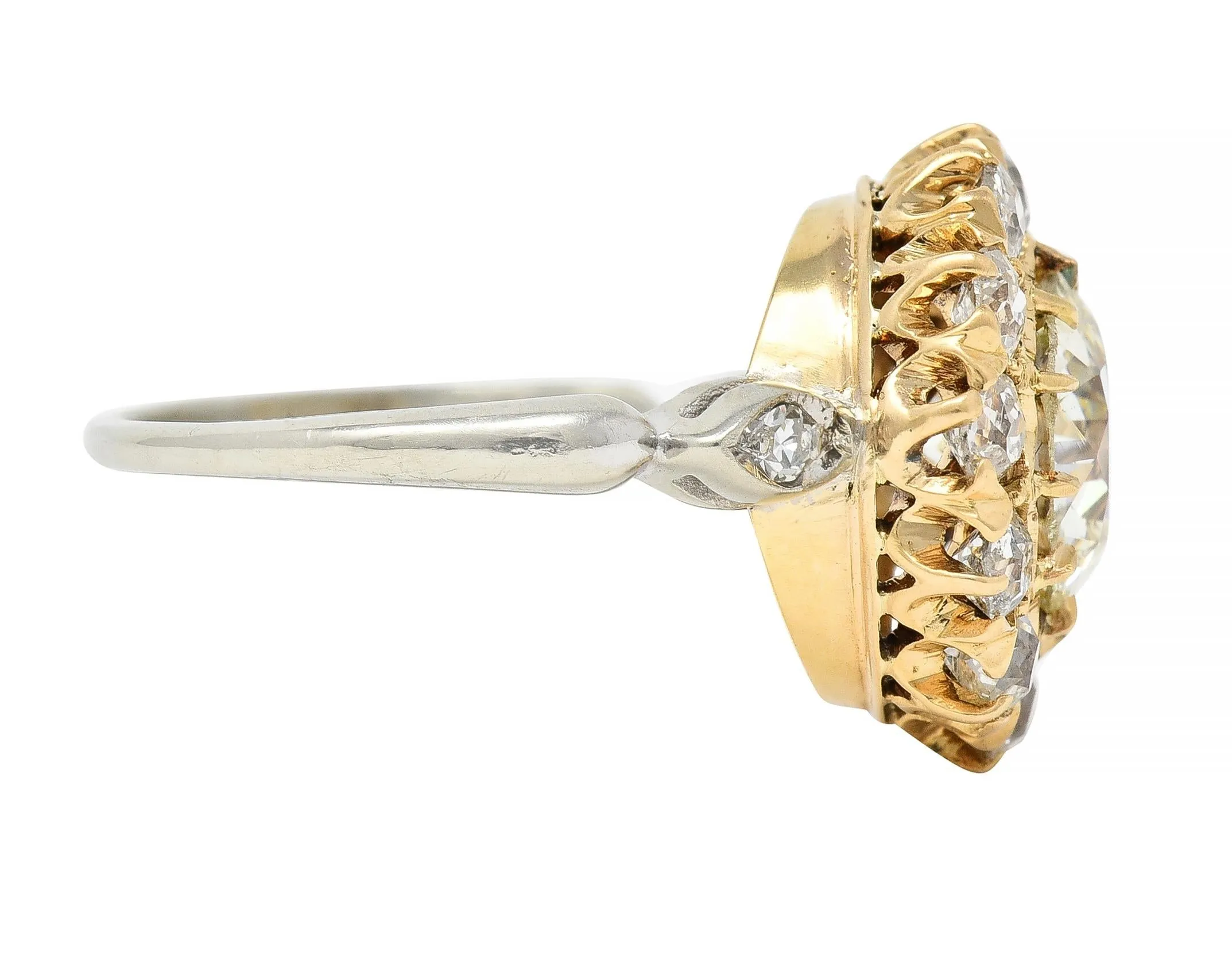 Early Art Deco 2.95 CTW Old European Cut Diamond 14 Karat Two-Tone Gold Vintage Cluster Ring