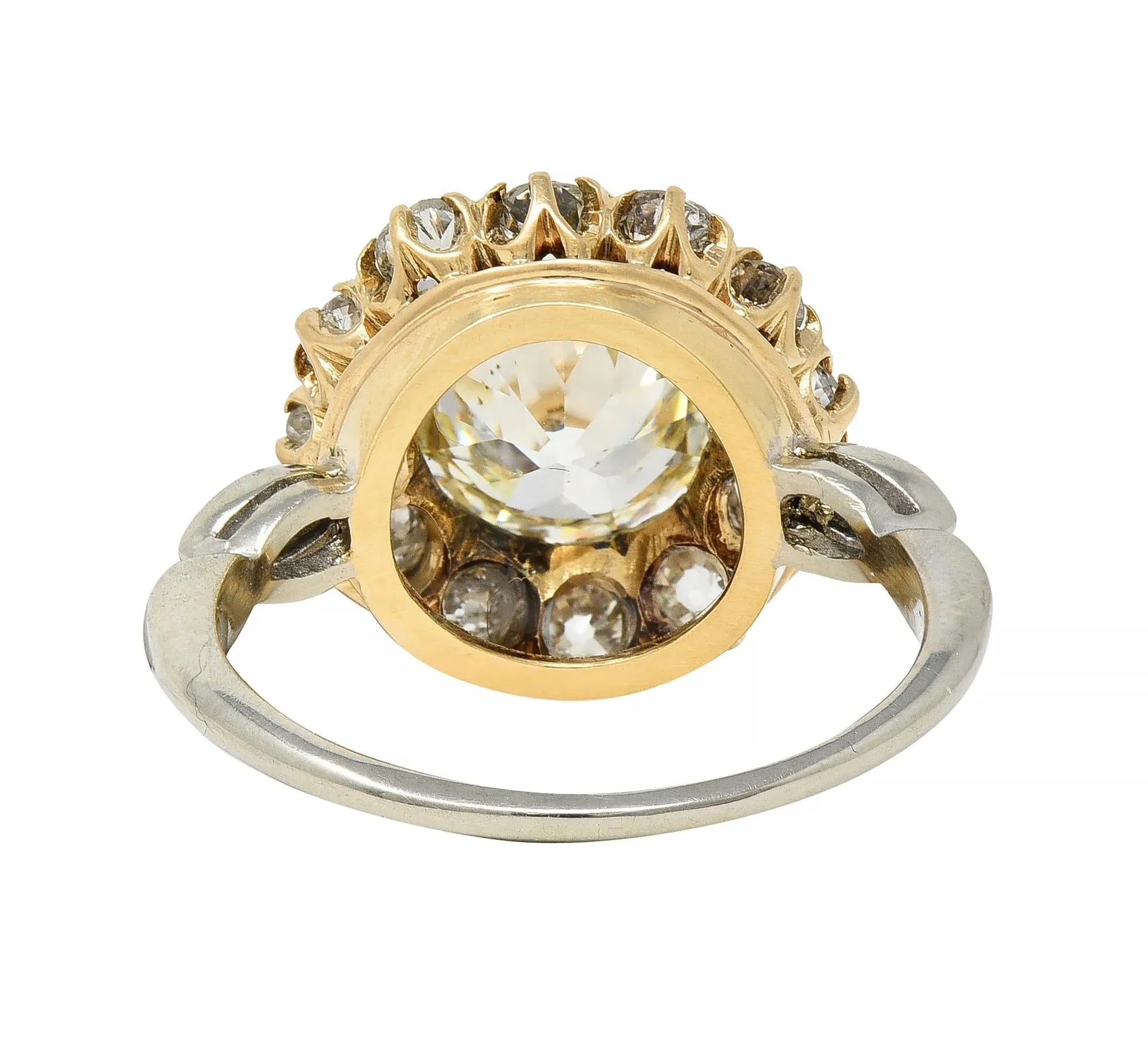 Early Art Deco 2.95 CTW Old European Cut Diamond 14 Karat Two-Tone Gold Vintage Cluster Ring