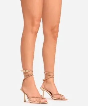 EGO Banks Diamante Strap Detail Clear Perspex Pointed Toe Heel In Nude Faux Leather