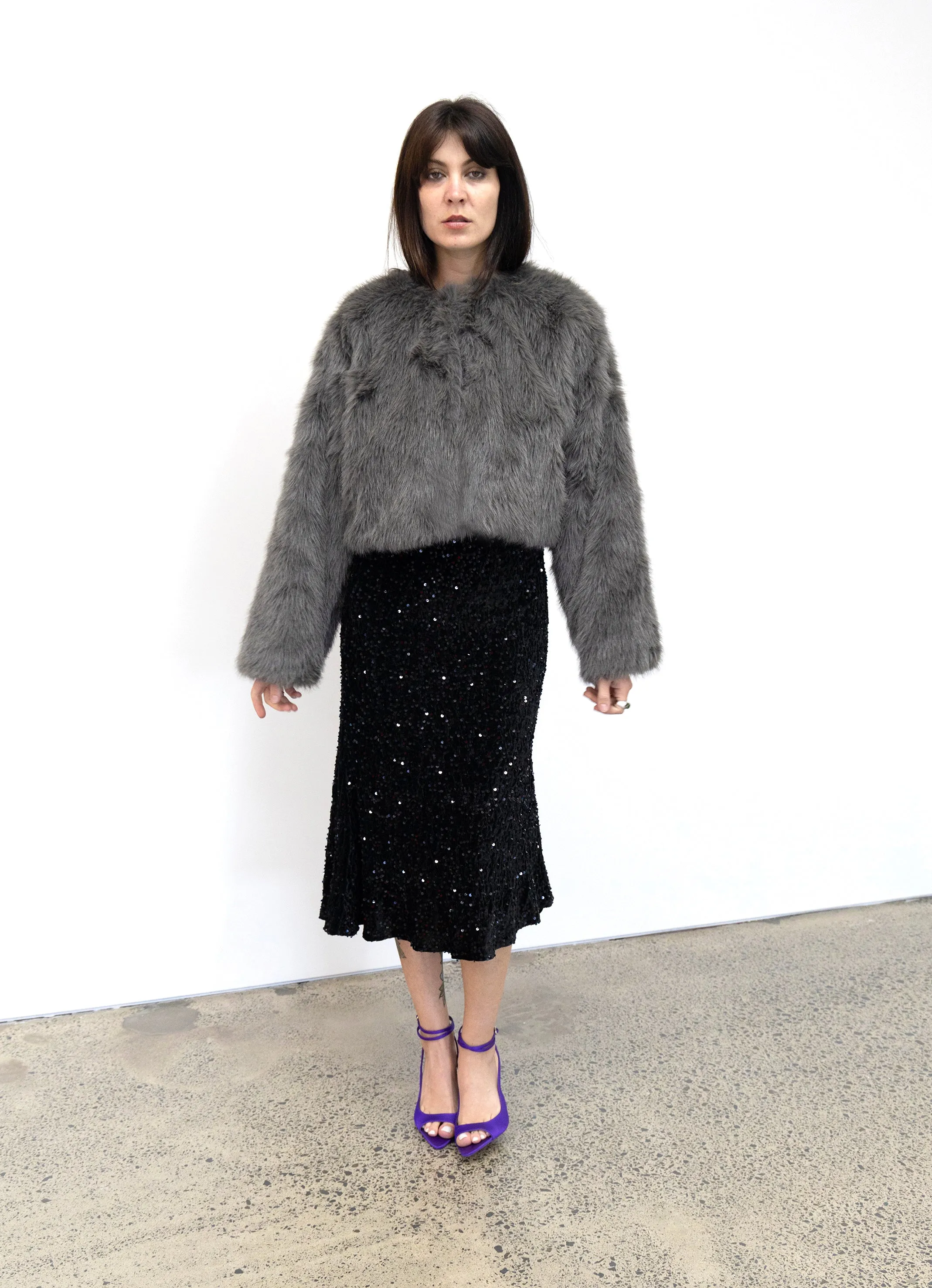 Faux Fox Fur Cropped Coat