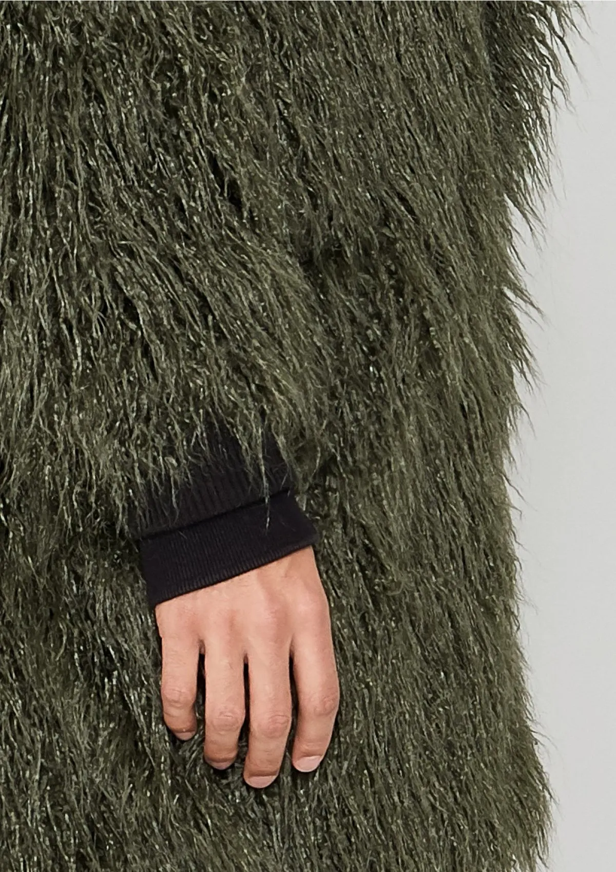 FAUX FUR SHAGGY COAT - dark green