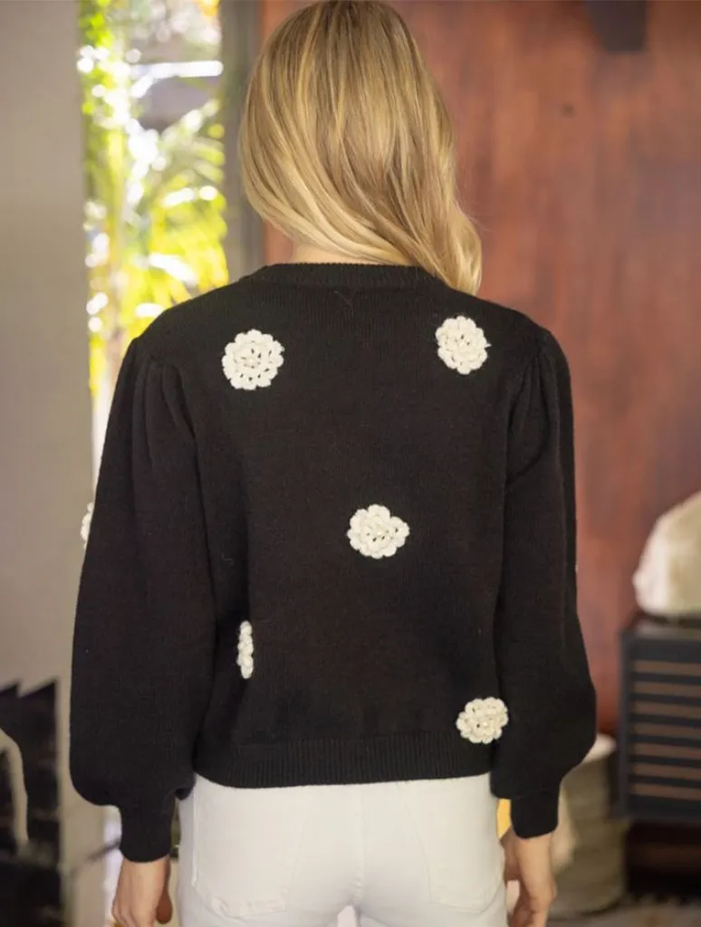 Floral Embroidered Pearl Detail Sweater