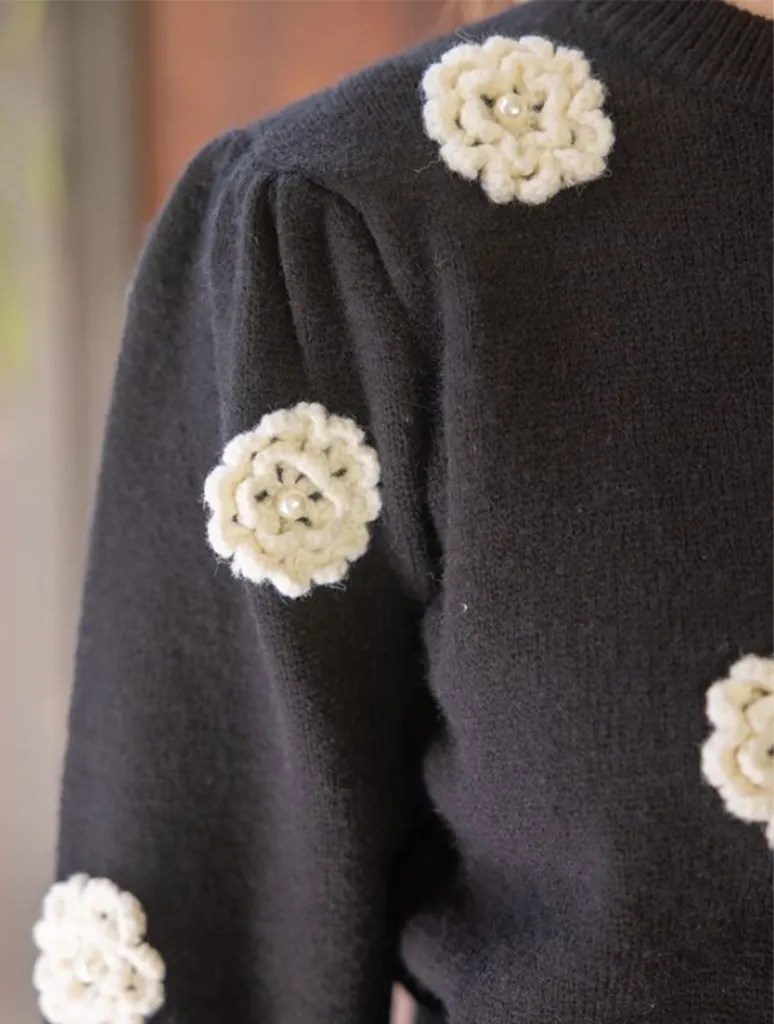 Floral Embroidered Pearl Detail Sweater