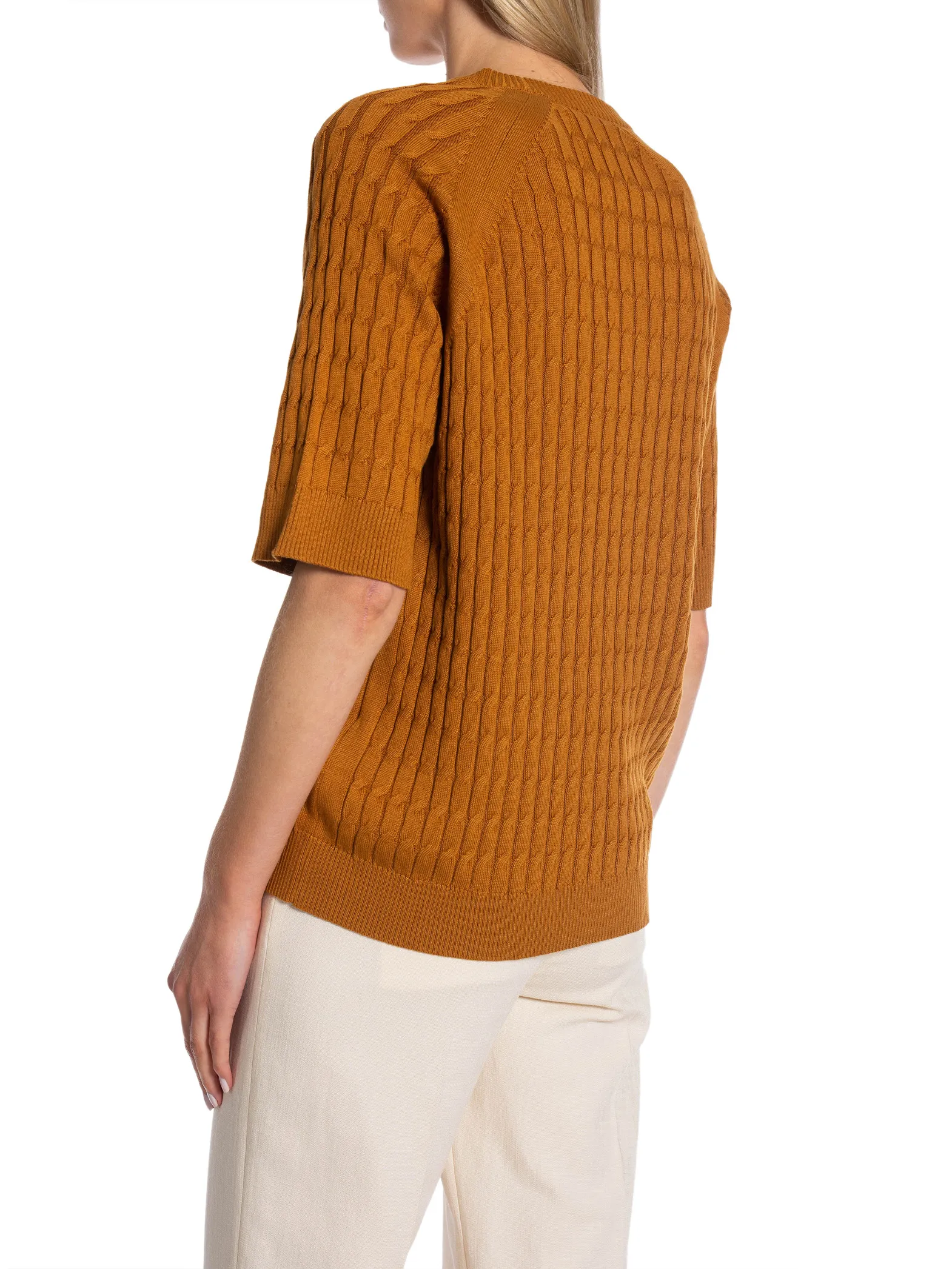 GANT TOP KNIT CABLE SS C-NECK CINNAMON BROWN