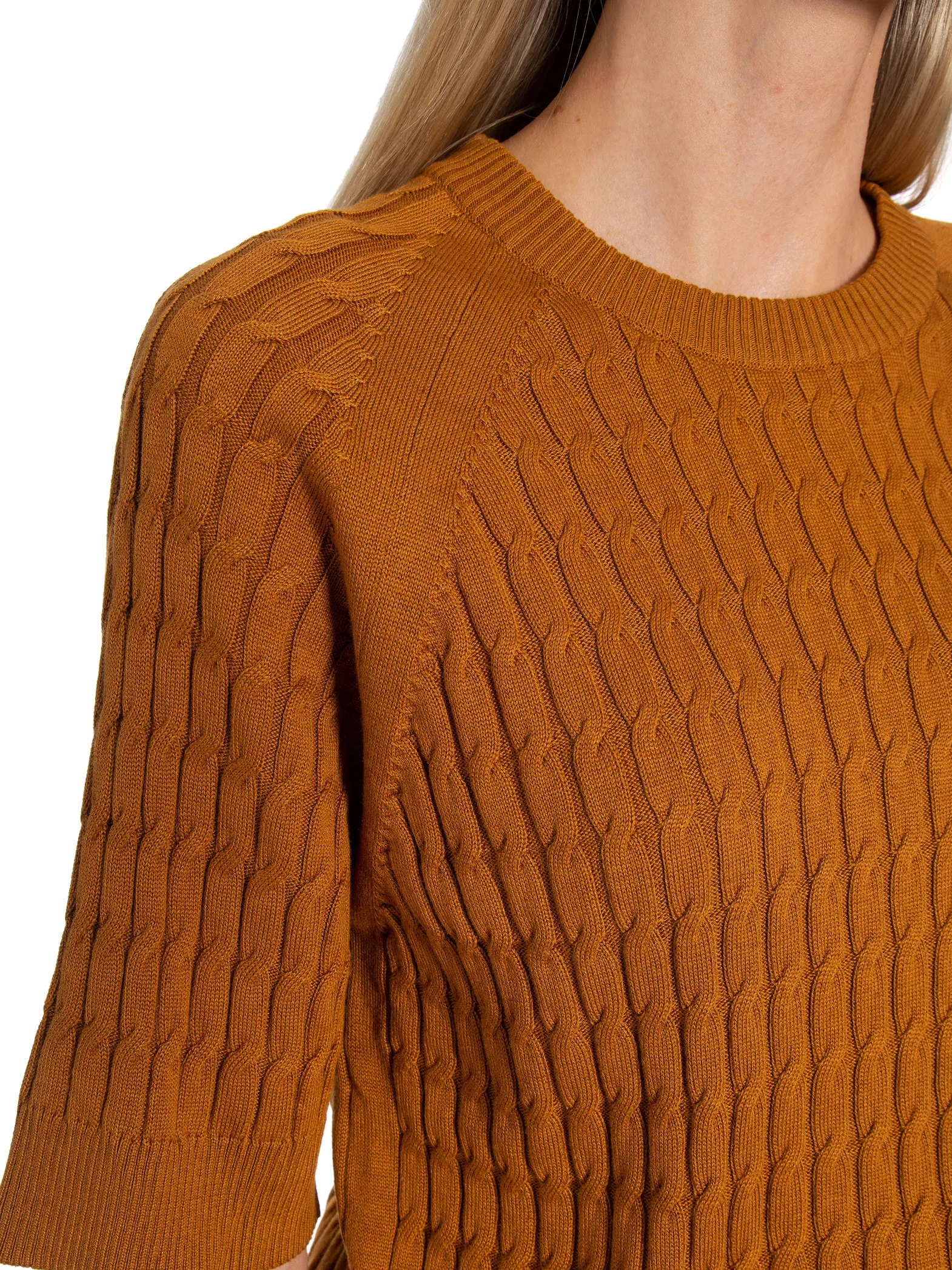 GANT TOP KNIT CABLE SS C-NECK CINNAMON BROWN