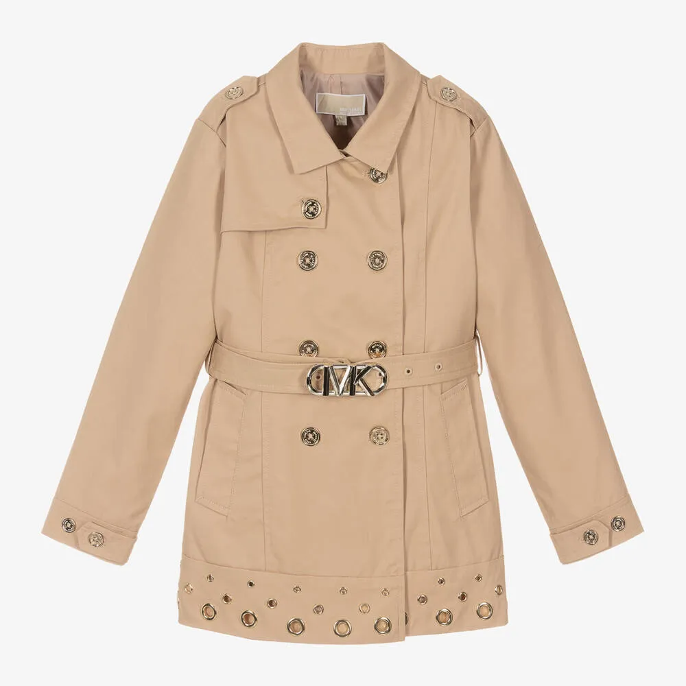 Girls Beige Cotton Trench Coat