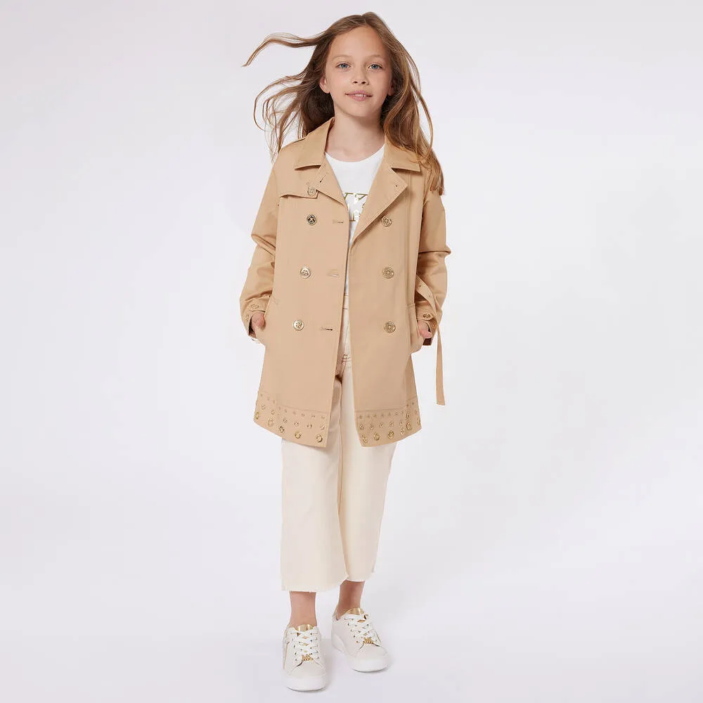 Girls Beige Cotton Trench Coat