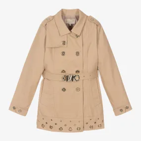 Girls Beige Cotton Trench Coat