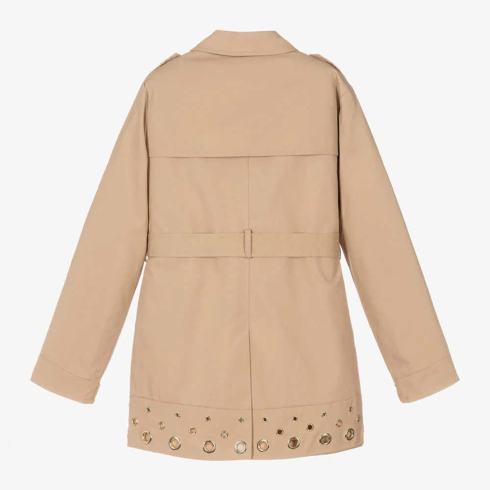 Girls Beige Cotton Trench Coat