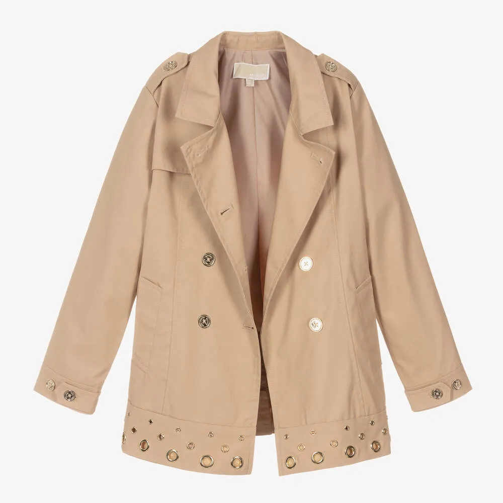 Girls Beige Cotton Trench Coat