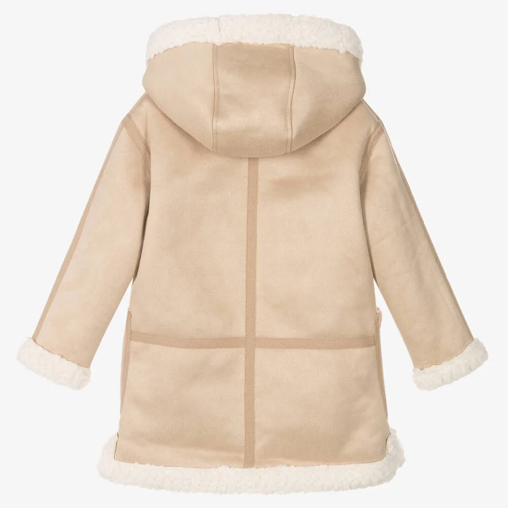 Girls Beige Faux Shearling Coat