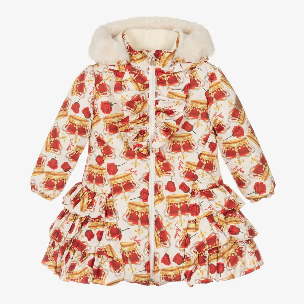 Girls Ivory Crown & Rose Print Coat