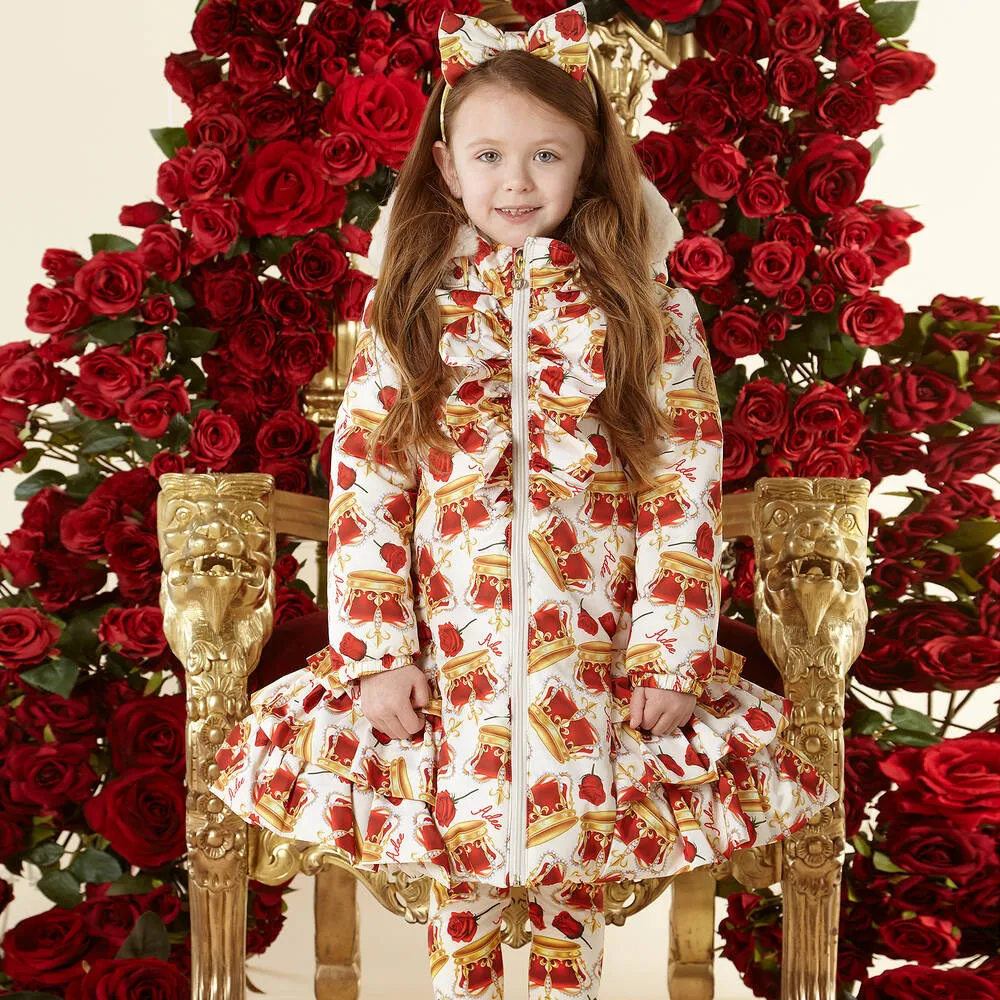 Girls Ivory Crown & Rose Print Coat