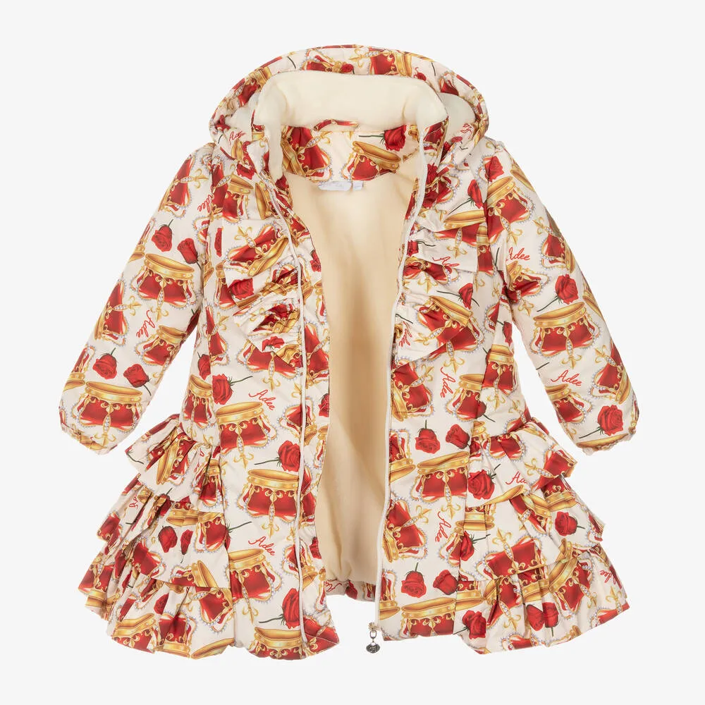 Girls Ivory Crown & Rose Print Coat