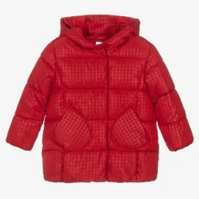 Girls Red Houndstooth Puffer Coat