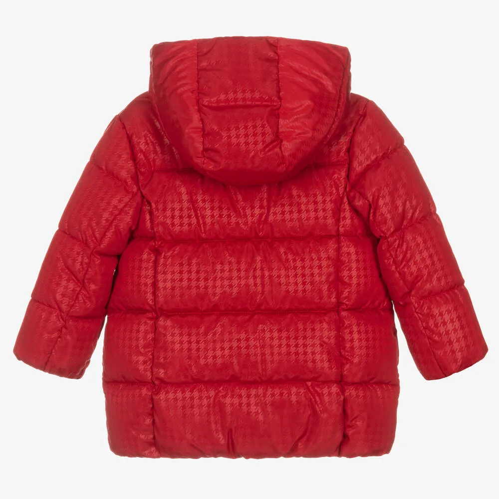 Girls Red Houndstooth Puffer Coat