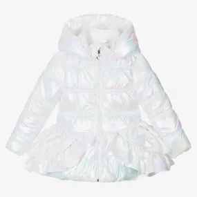 Girls White Iridescent Puffer Coat