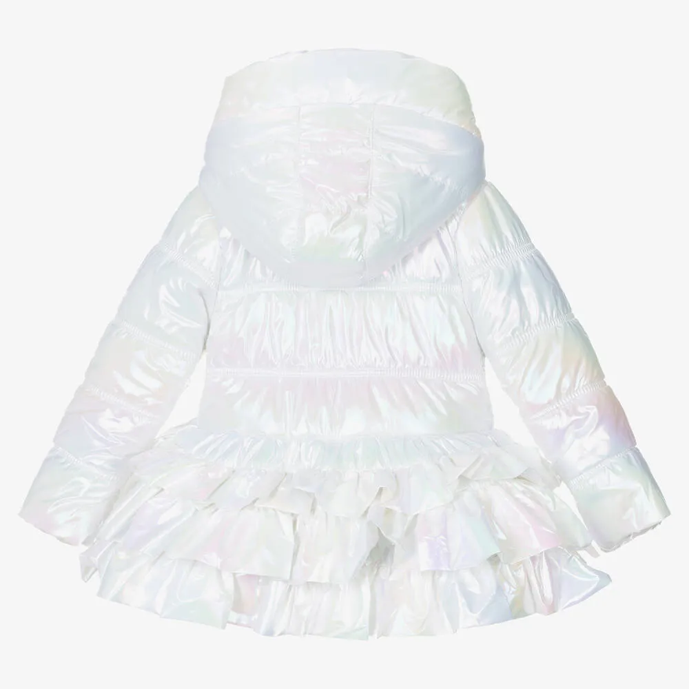 Girls White Iridescent Puffer Coat