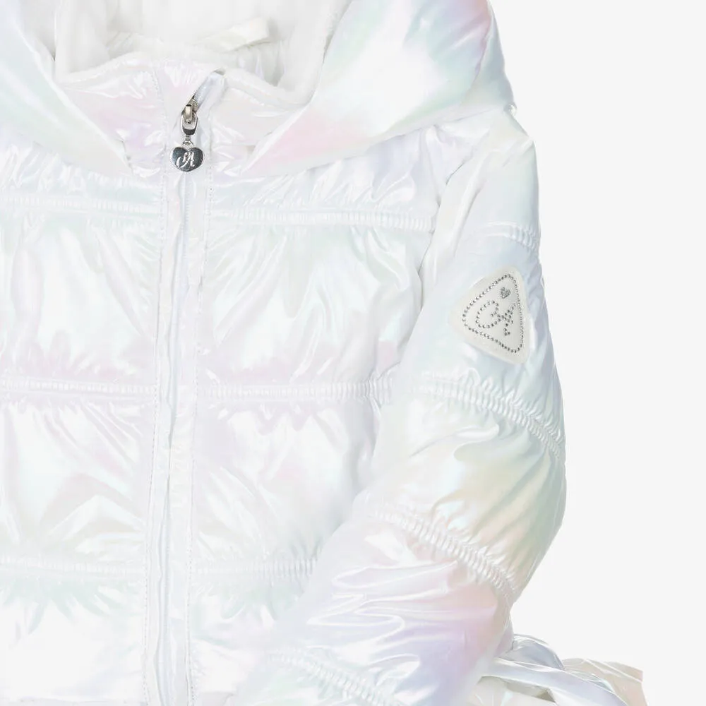 Girls White Iridescent Puffer Coat