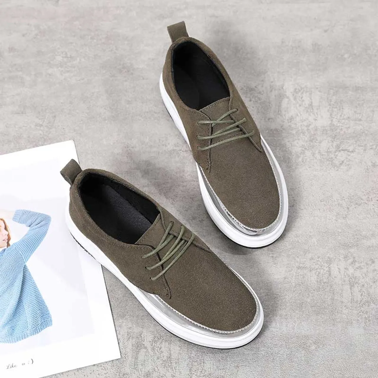 Green patent suede casual shoe sneaker