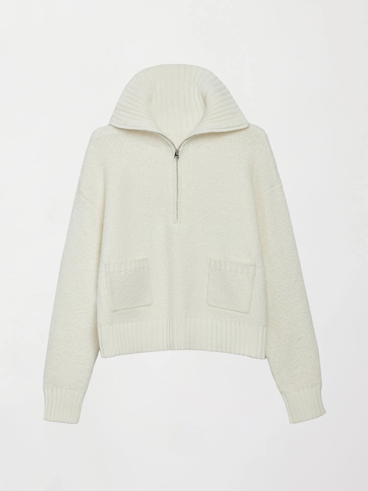 Half Zip Boucle Pullover - Winter White