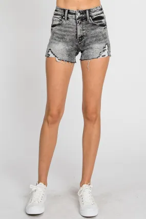 High Rise Grey Acid Wash Shorts