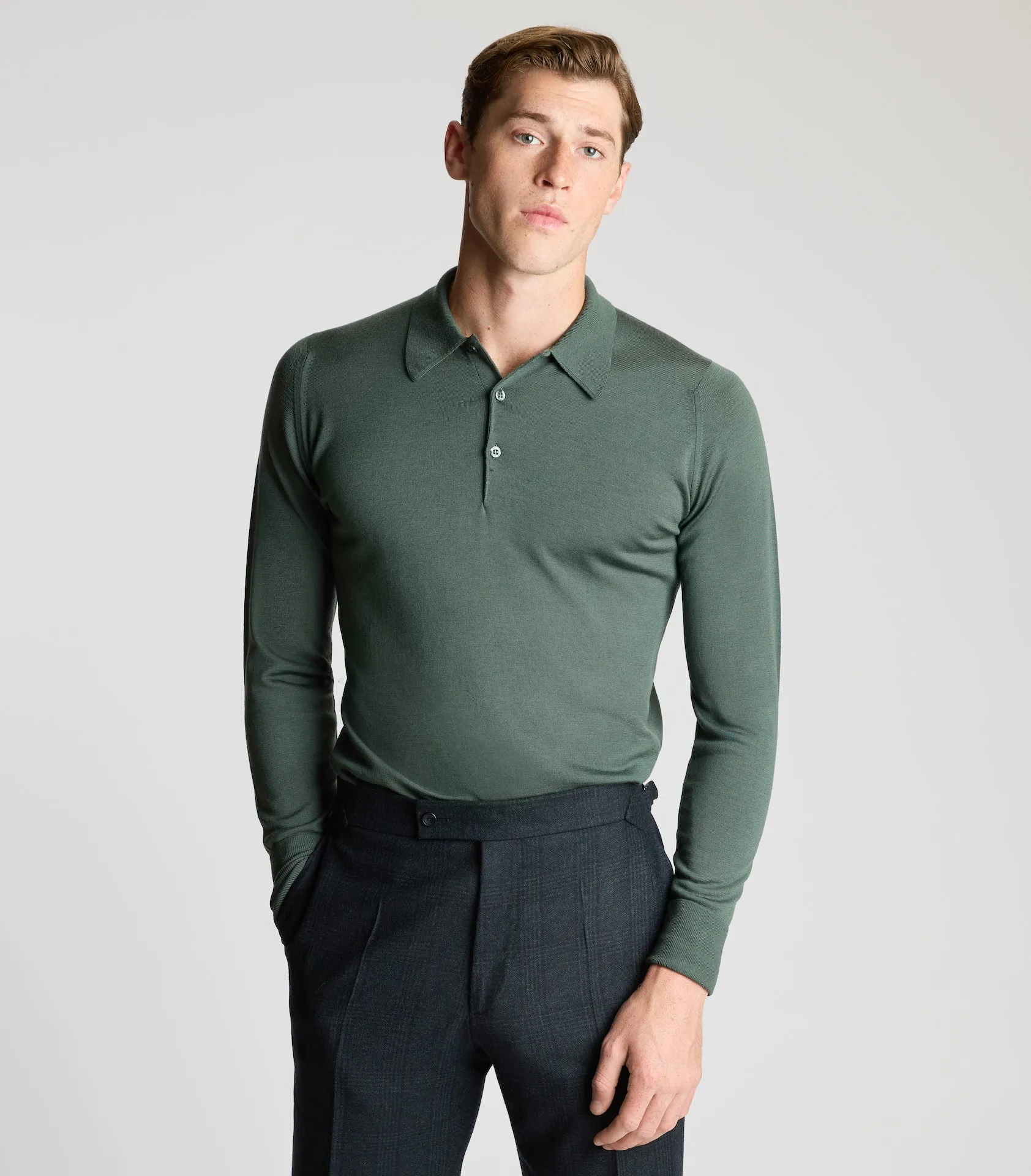 Highland Green Merino Wool Polo Neck Knitwear