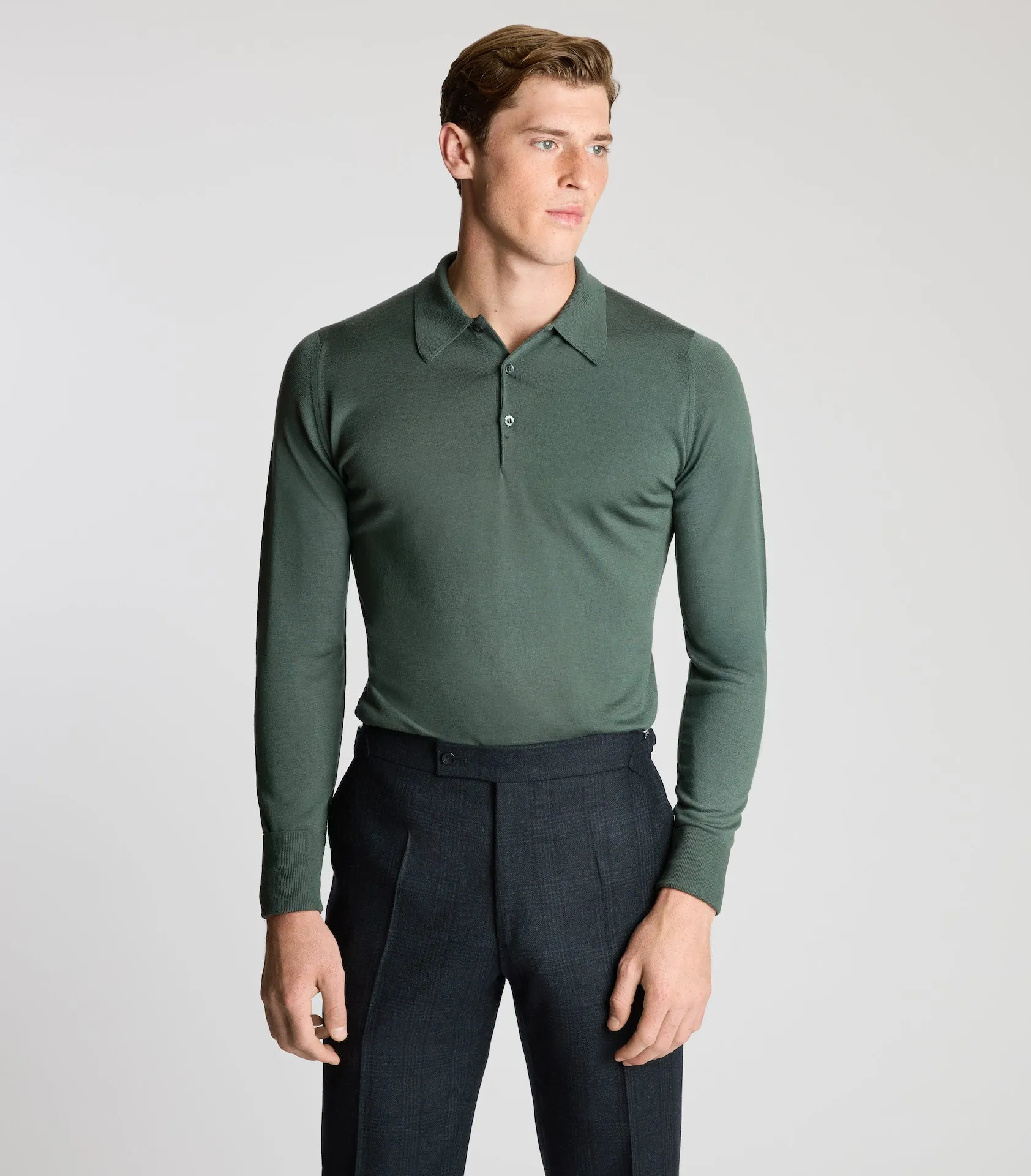 Highland Green Merino Wool Polo Neck Knitwear