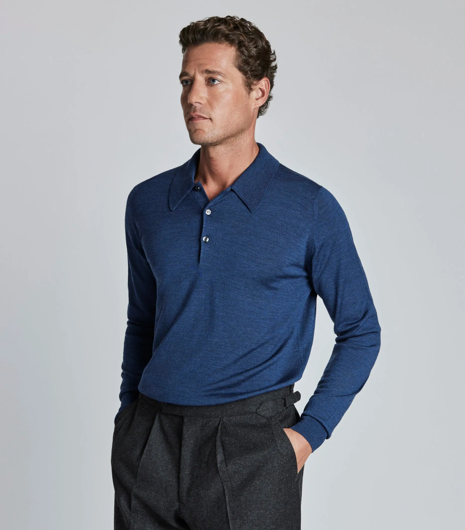 Indigo Merino Wool Polo Neck Knitwear