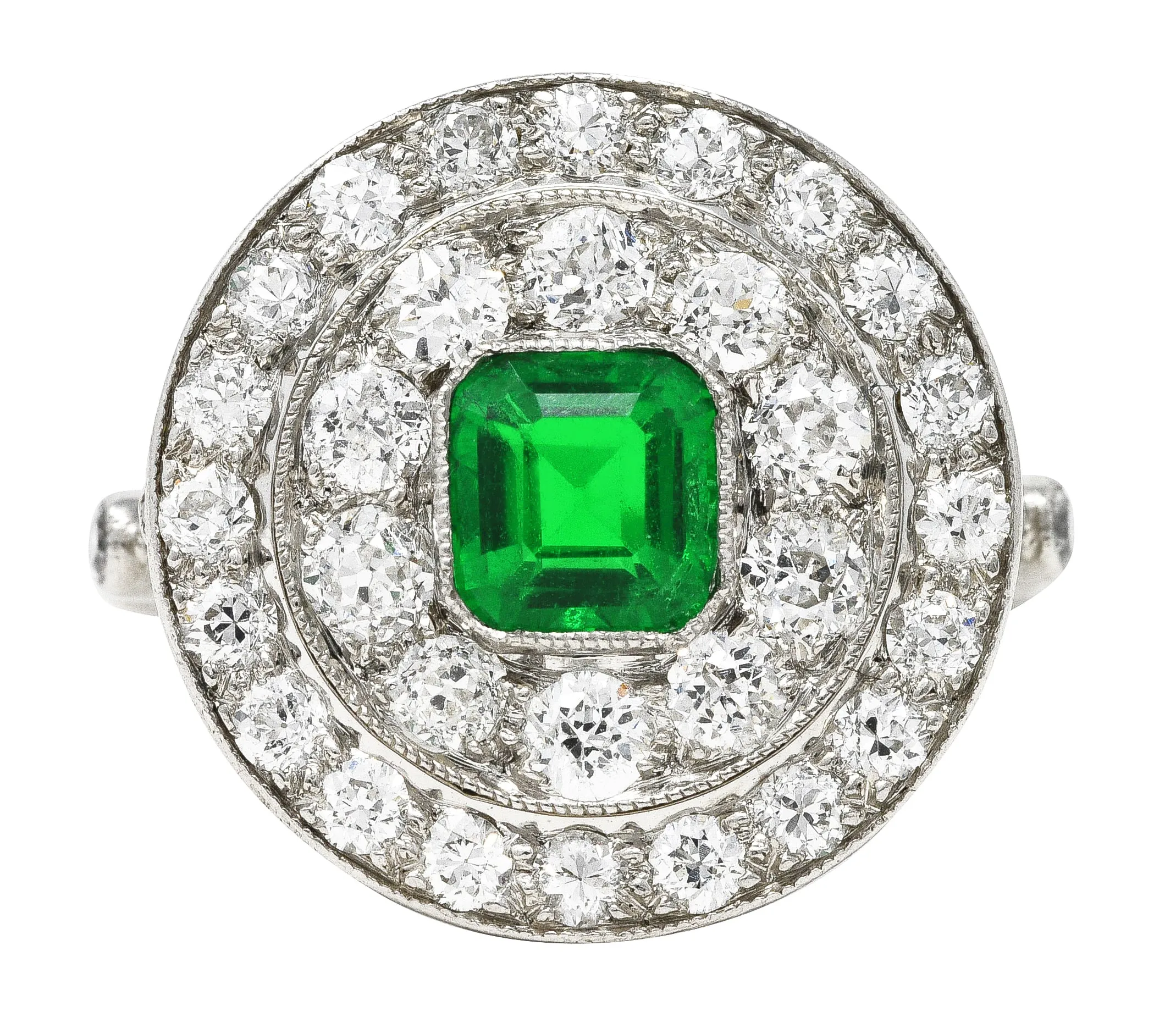 J.E. Caldwell Art Deco 2.32 CTW Emerald Diamond Platinum Vintage Dinner Ring