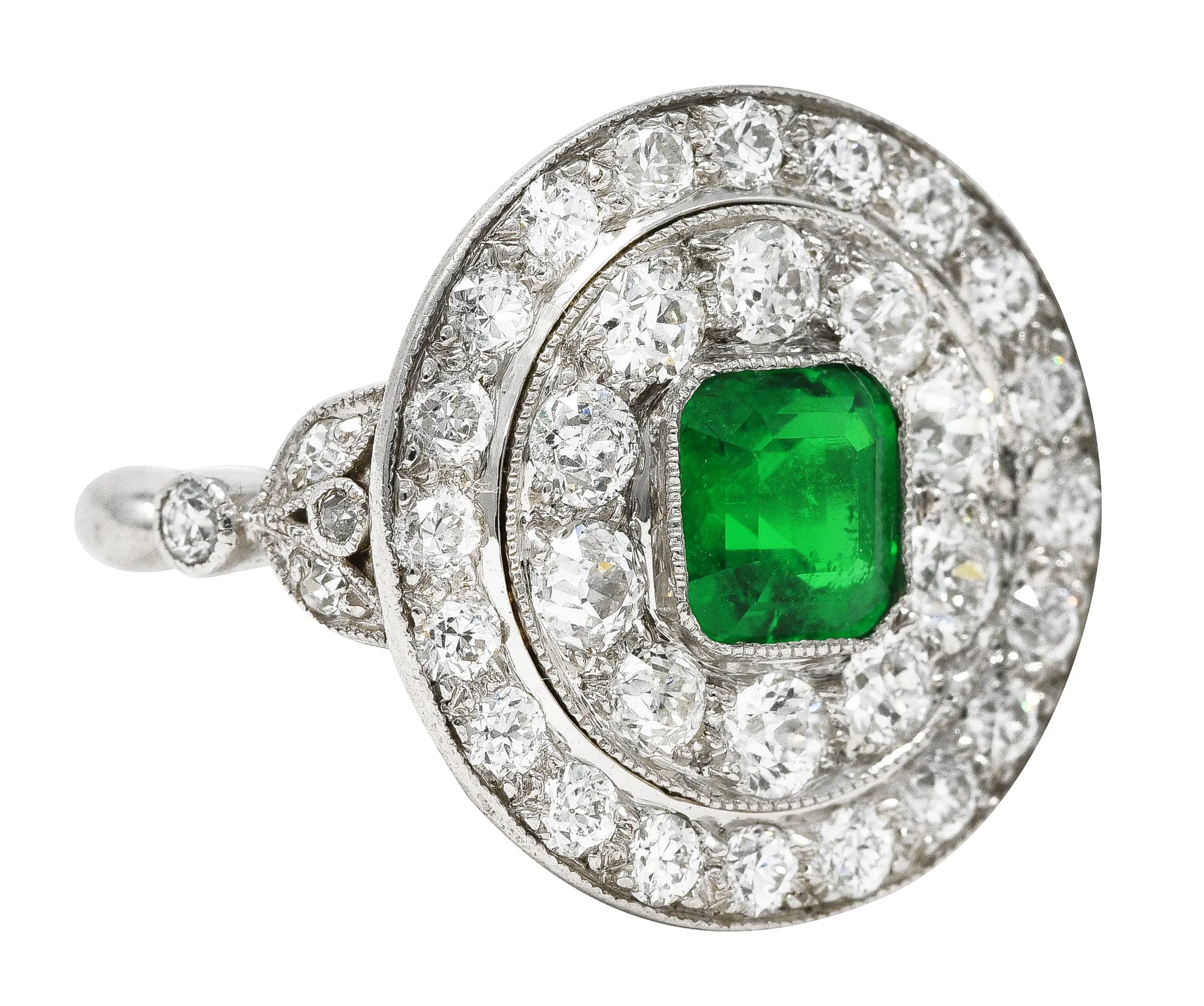 J.E. Caldwell Art Deco 2.32 CTW Emerald Diamond Platinum Vintage Dinner Ring