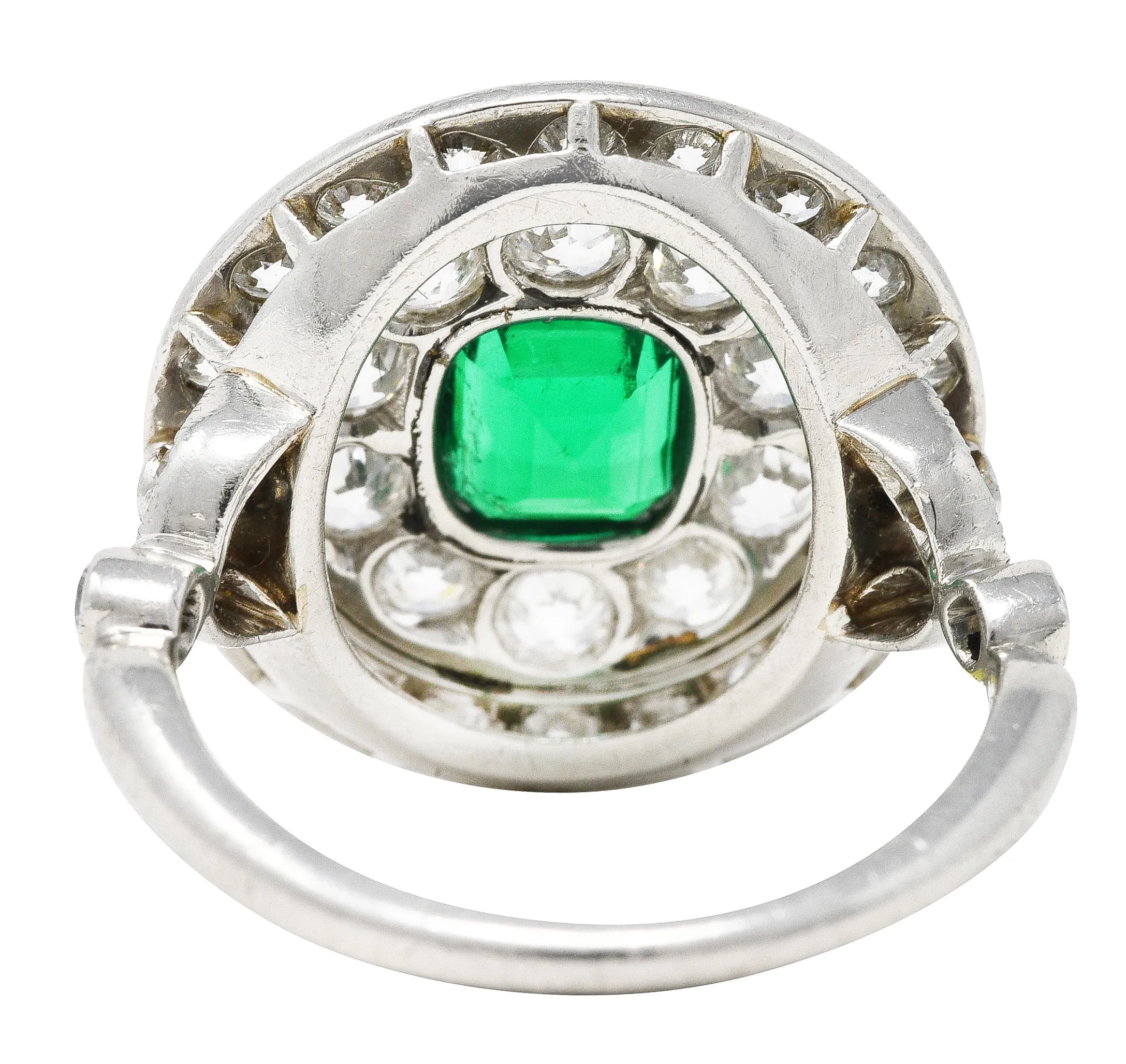 J.E. Caldwell Art Deco 2.32 CTW Emerald Diamond Platinum Vintage Dinner Ring