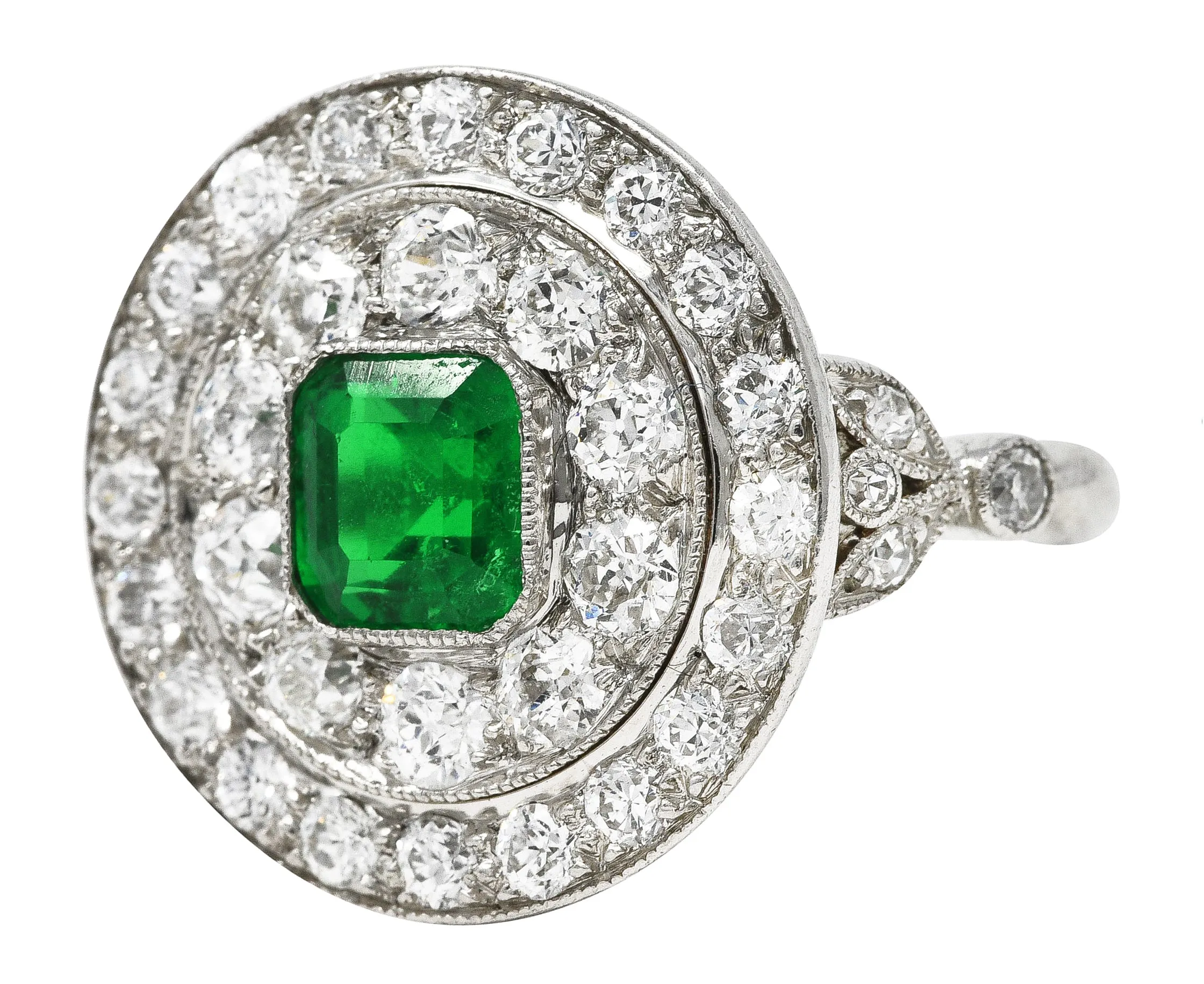 J.E. Caldwell Art Deco 2.32 CTW Emerald Diamond Platinum Vintage Dinner Ring