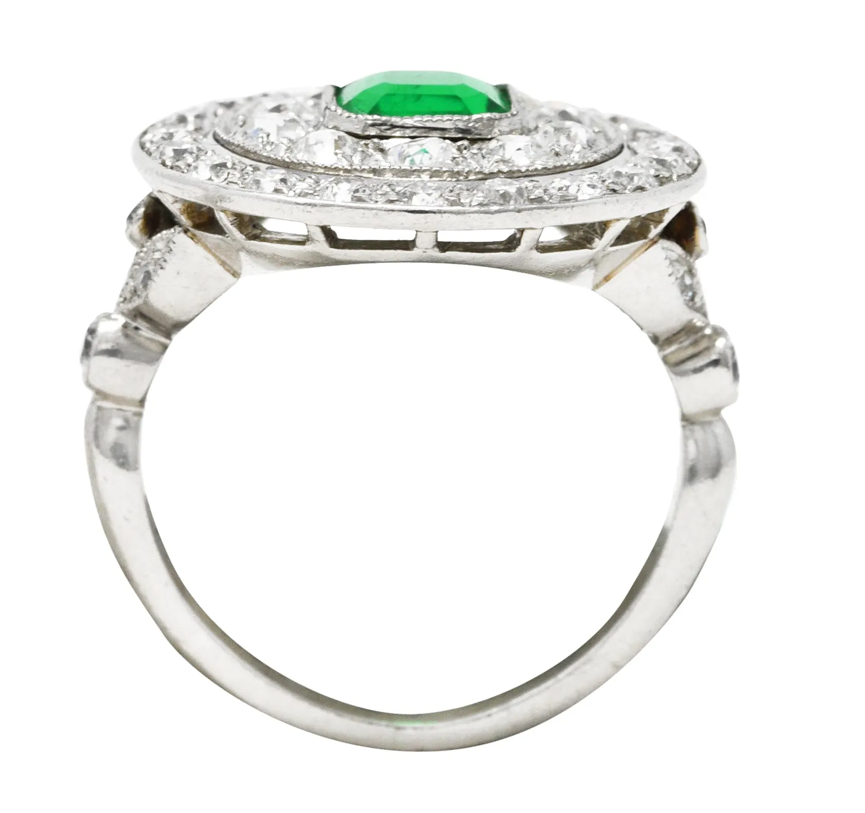 J.E. Caldwell Art Deco 2.32 CTW Emerald Diamond Platinum Vintage Dinner Ring